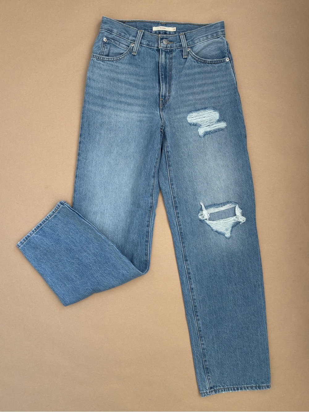 Levi’s Women’s ‘94 Baggy Straight Jeans Size 26 Light Wash Distressed Denim